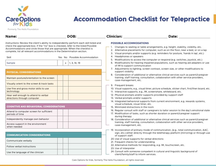 telepractice accommodations form