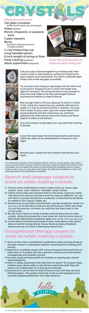 Crystals! An Instruction Sheet with Speech, Language, and Occupational Therapy Activities
