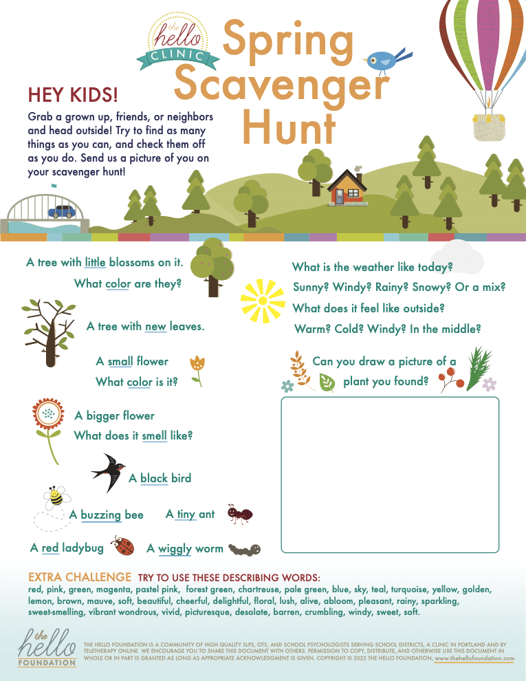 Working on Descriptors? Do This Speech-Langauge Spring Scavenger Hunt for Kids!