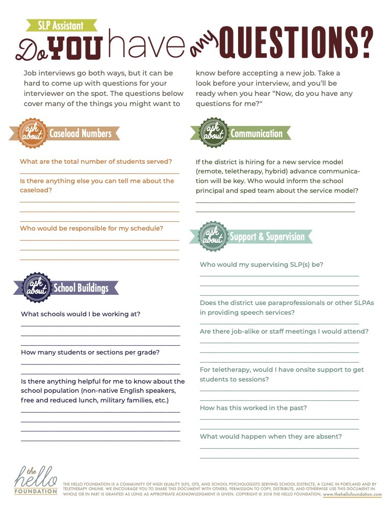 Questions for School Psychs and SLPAs to Ask Districts in Job Interviews (Free Downloadables)