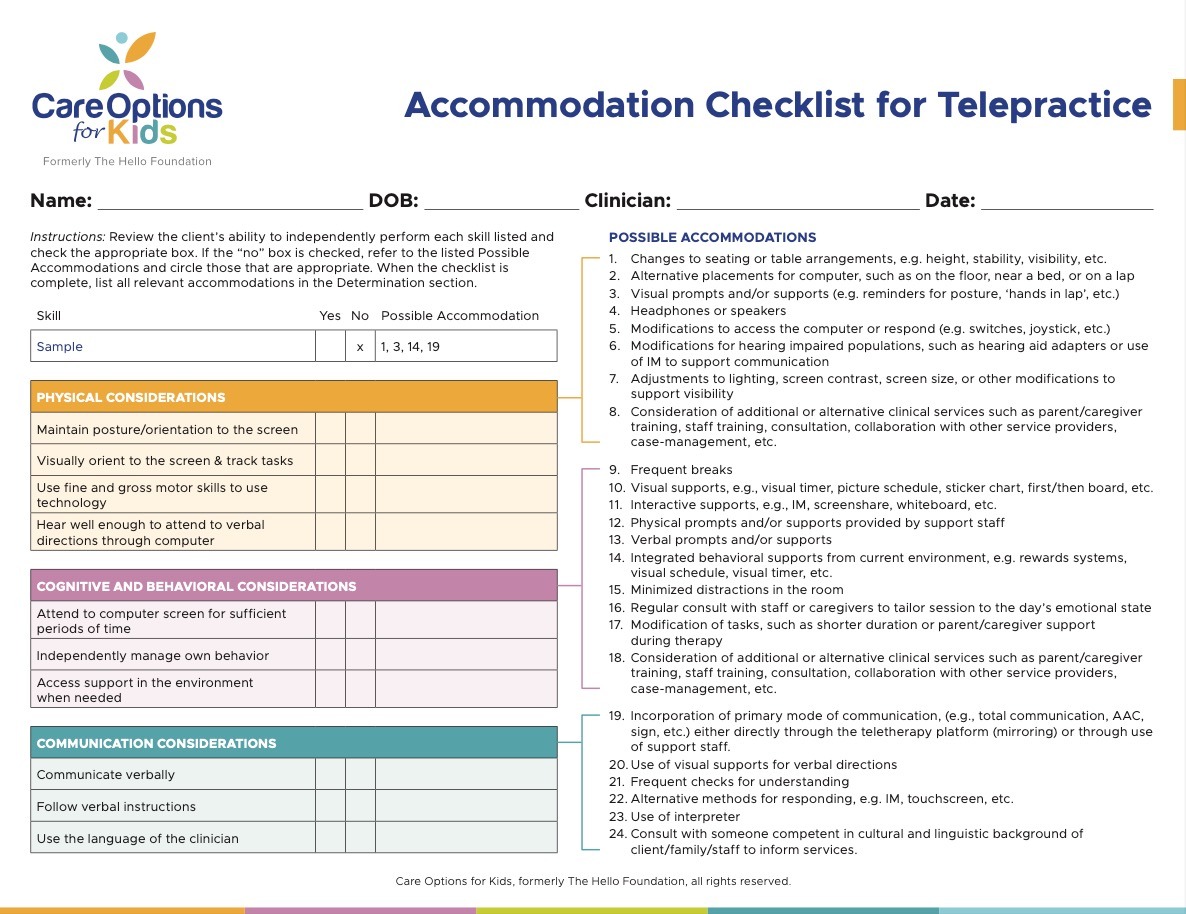Telepractice Accommodations Checklist: A Tool For SPED Teams